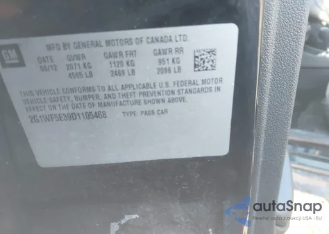 2013 Chevrolet Impala Ls from USA, damaged, VIN 2G1WF5E39D1105468